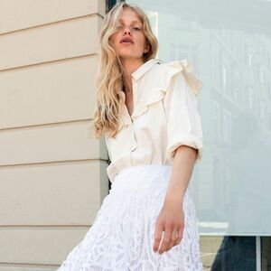 Free People Tops | Free People Samantha Ruffle Button Down White Blouse Large